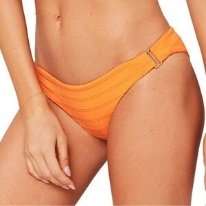 L Space Rosemary Bikini Bottom Hipster Full Cut Textured Tangerine Orange Small
